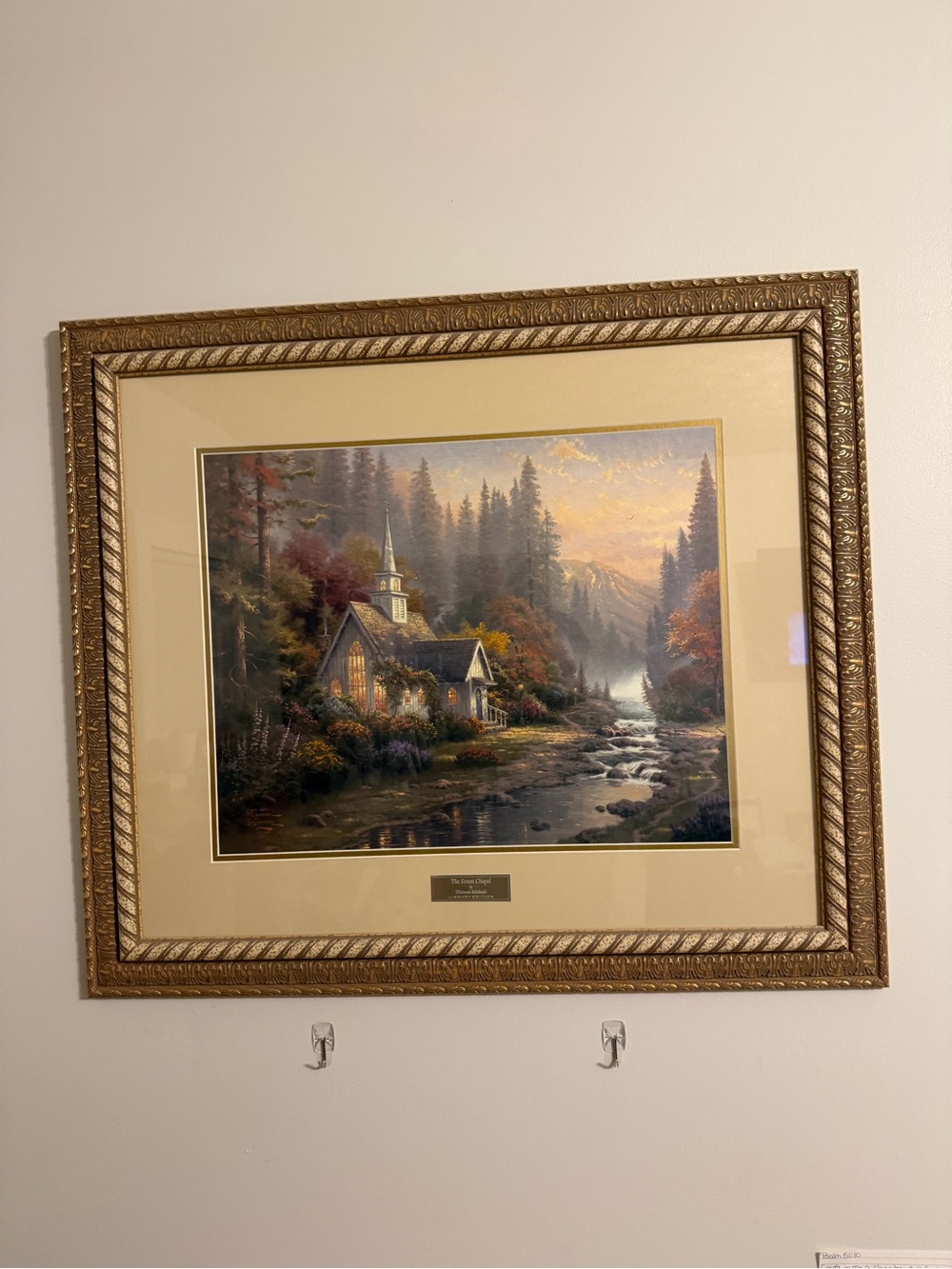 Thomas Kinkade Chapel by River Print - Gold, Green, Blue